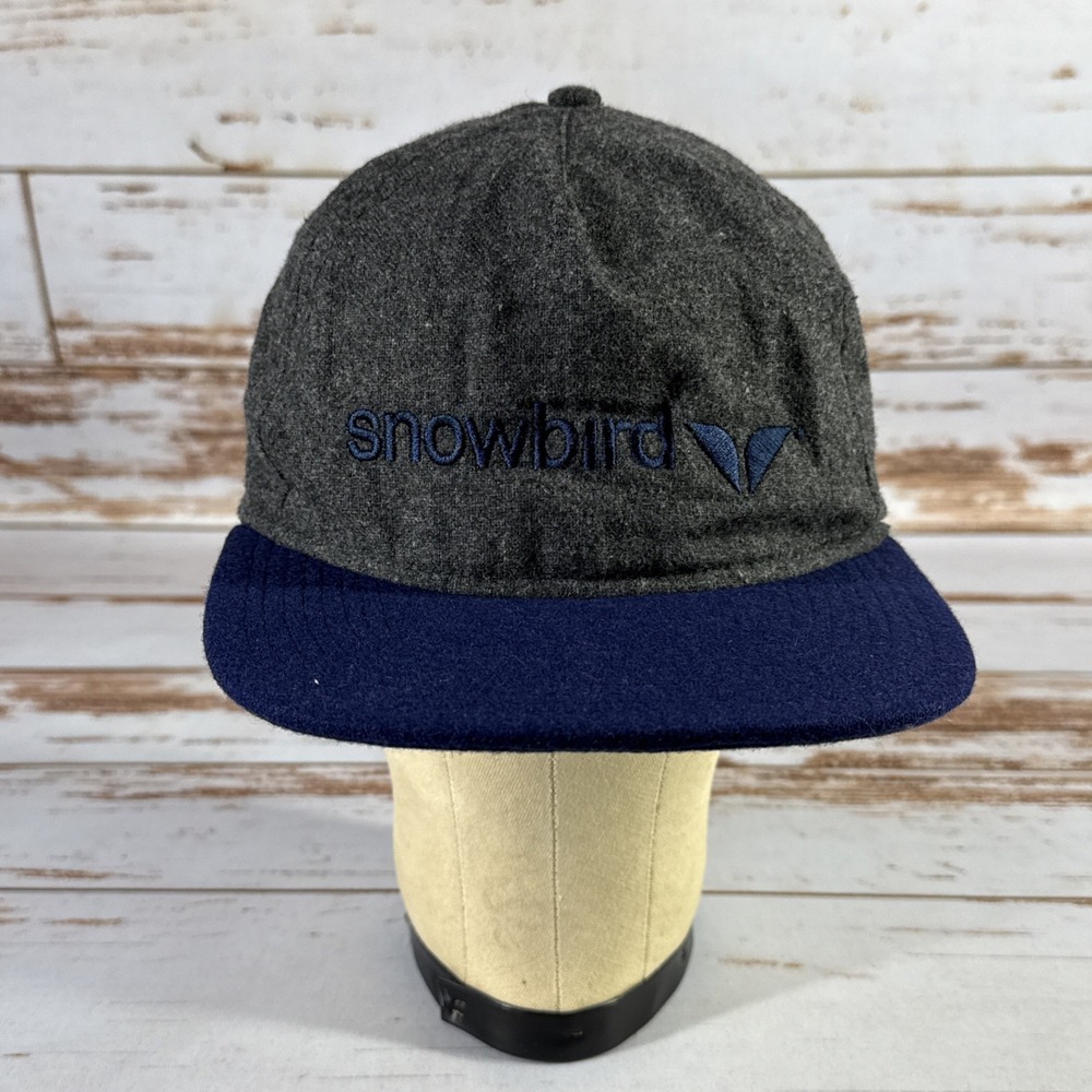 Quake City Caps Snowbird Ski Resort Utah Navy Gray Wool Blend Hat Adjustable